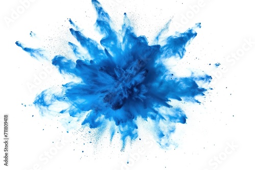 blue powder explosion isolated on white background. blue dust particles splash. Color Holi Festival. Burst of colors series. Vibrant contrast. Celebration and creativity concept background texture 1