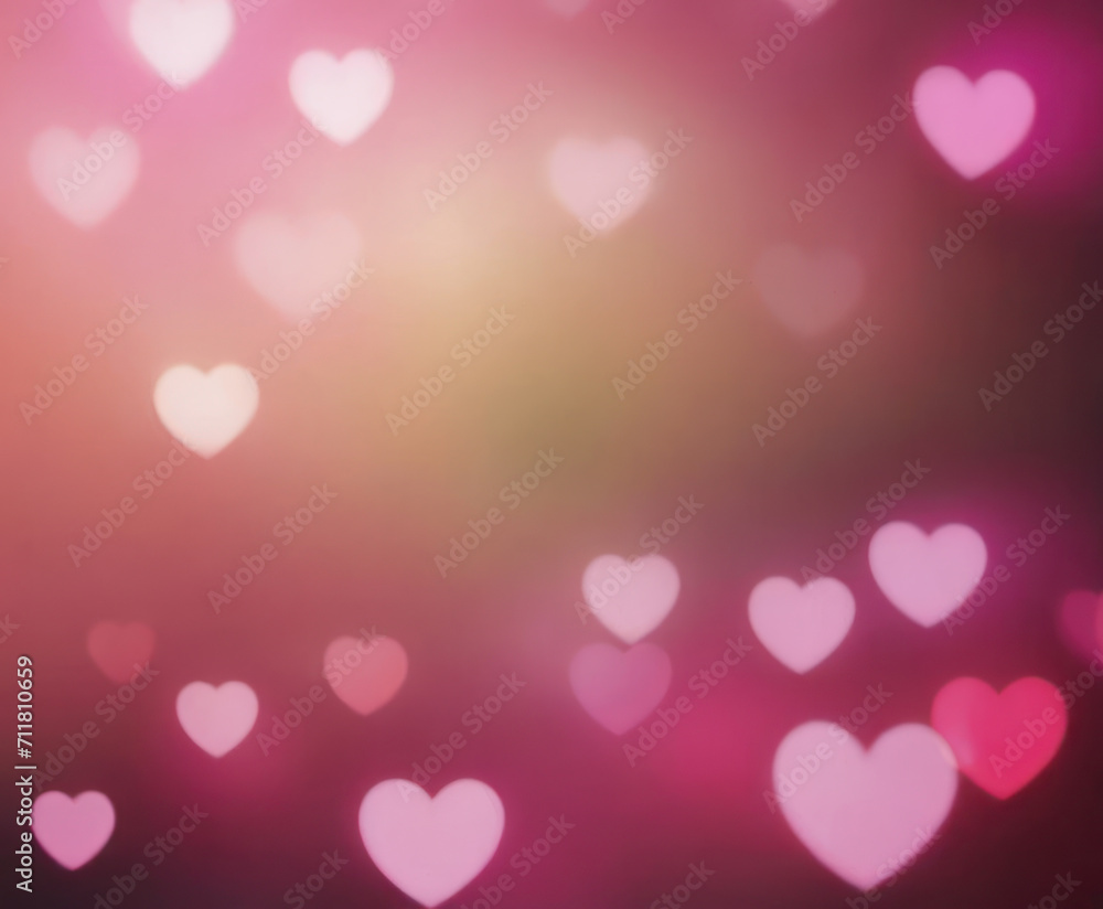 Pink Blurred Abstract Background with Cute Hearts Bokeh for Valentines Dayю