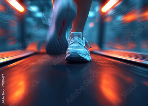 Legs of an athlete running on a treadmill Ai generative © Serega
