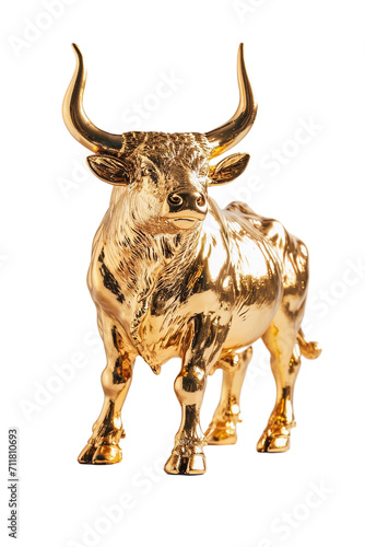 golden bull statue isolated on transparent background