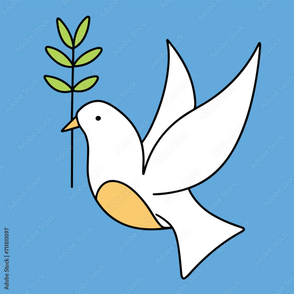 Dove colored outline. Isolated doodle peace dove with colored. Hand drawn vector art Dove colored outline. Isolated doodle peace dove with colored. Hand drawn vector art