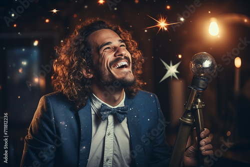 Smiling Man with Telescope and Star Charts photo