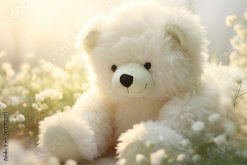 White fluffy teddy bear a whimsical and huggable children's toy for big girls captured in a playful pose its soft fur and adorable features radiating joy and comfort in high definition © Teddy Bear
