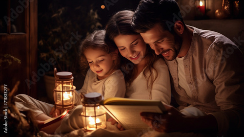 The Endearing Affection of a Young Family Reading Fairy Tales to Their Children