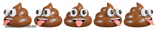 Fotografie Happy poop emoji showing tongue icon set. 3D rendering.