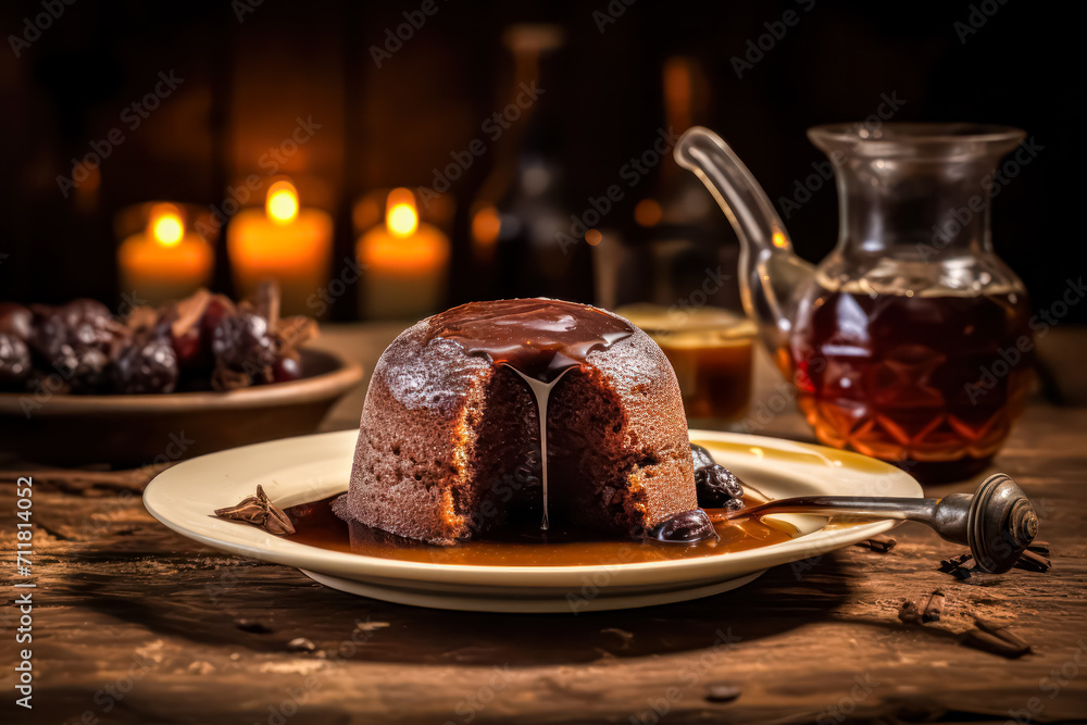 Satisfy your sweet cravings with sticky toffee pudding elegantly served on a rustic wooden table. Indulgence at its finest, captured in one delicious moment. Satisfy your sweet cravings with sticky toffee pudding elegantly served on a rustic wooden table. Indulgence at its finest, captured in one delicious moment.