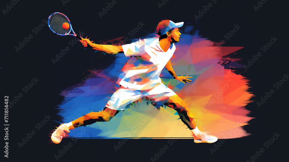 Abstract watercolour painting of an athlete male tennis player at a match sport tournament event, exemplifying athleticism and competitive spirit, stock illustration image