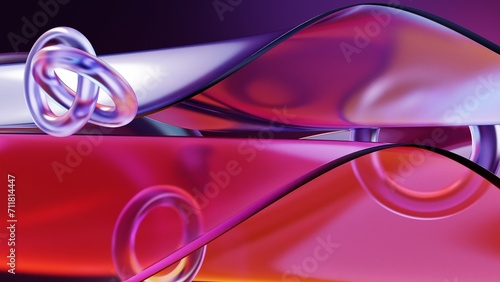 Abstract 3D Wavy Pink Purple Glass With Torus Background