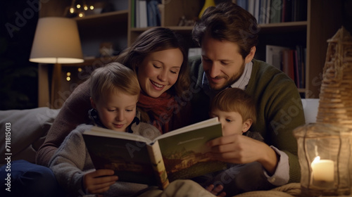 "The Endearing Affection of a Young Family Reading Fairy Tales to Their Children