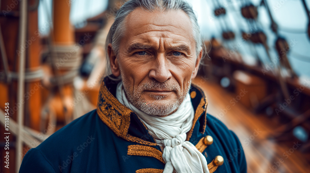 Portrait of an eighteenth century sailor man. (AI generated) - obrazy, fototapety, plakaty 
