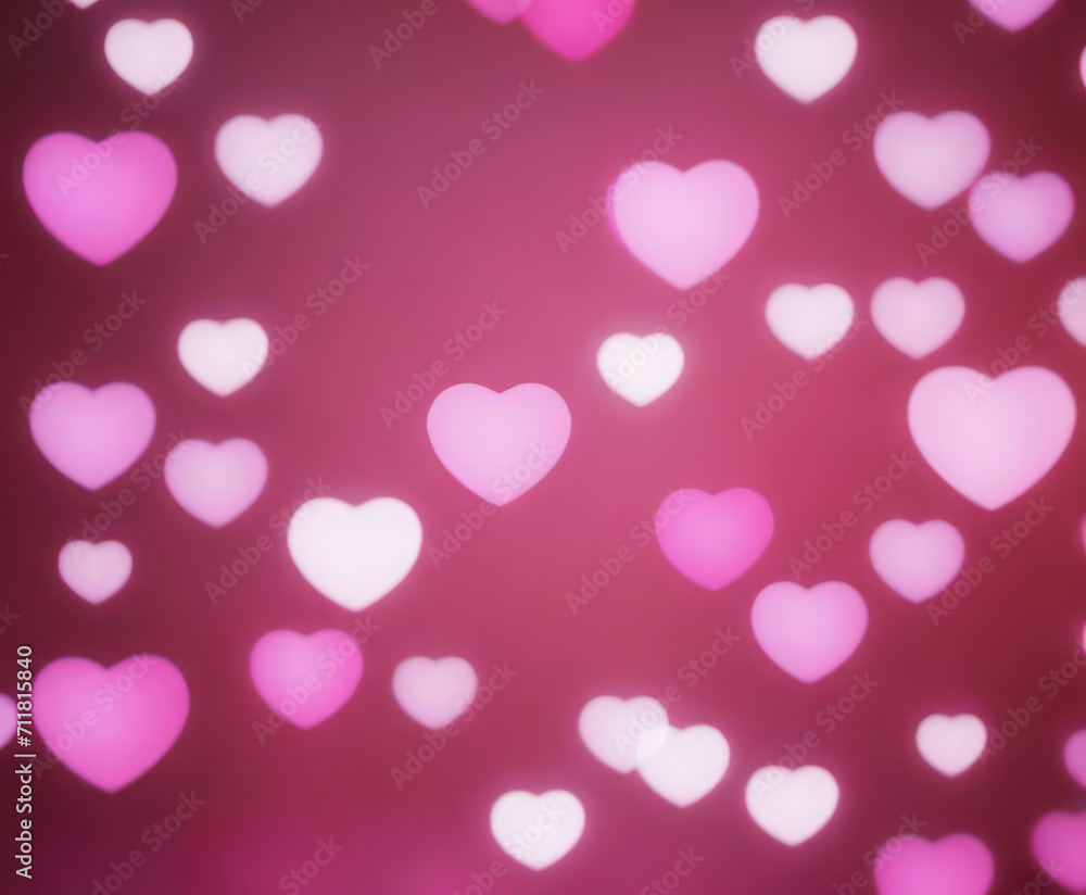 Pink blurry abstract background with cute bokeh hearts for March 8. Pink blurry abstract background with cute bokeh hearts for March 8.