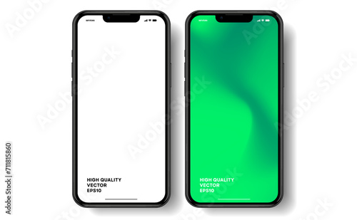 Realistic smartphone mockup. Mobile phone vector with isolated on white background. Device front view. 3D mobile phone with shadow. Realistic, high quality smart phone mockup for ui ux presentation.