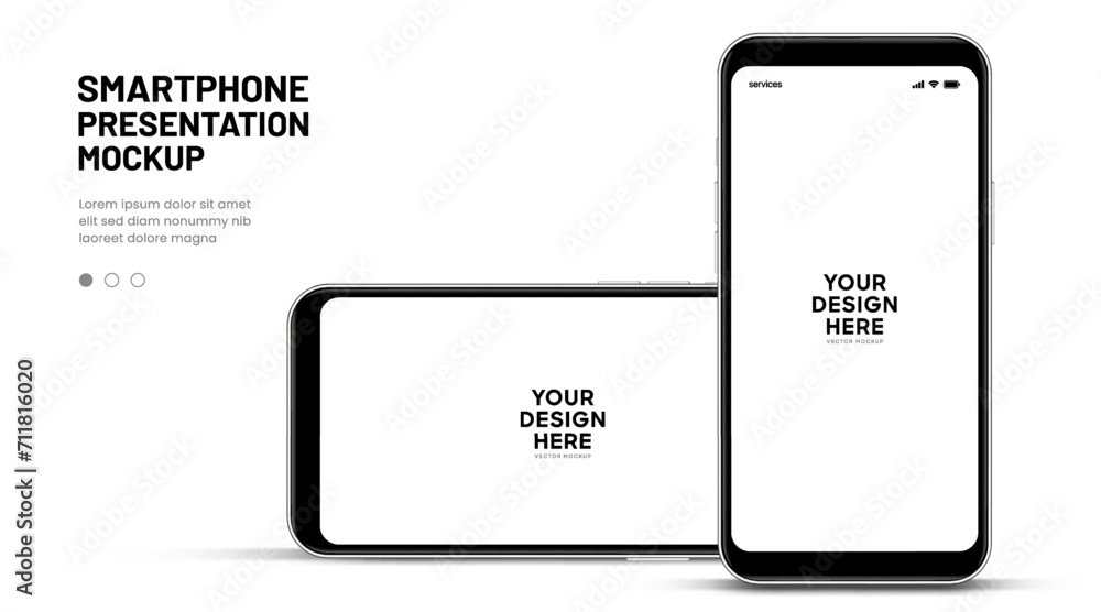 Obraz premium Realistic smartphone mockup. Mobile phone vector with isolated on white background. Device front view. 3D mobile phone with shadow. Realistic, high quality smart phone mockup for ui ux presentation.
