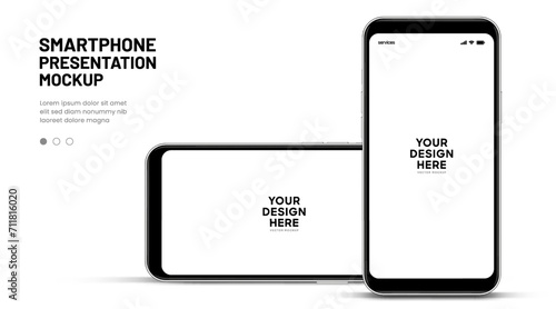 Realistic smartphone mockup. Mobile phone vector with isolated on white background. Device front view. 3D mobile phone with shadow. Realistic, high quality smart phone mockup for ui ux presentation.