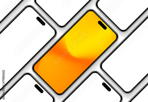 Realistic smartphone mockup. Mobile phone vector with isolated on white background. Device front view. 3D mobile phone with shadow. Realistic, high quality smart phone mockup for ui ux presentation.