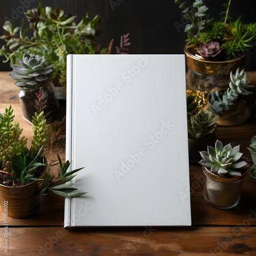 A mockup of a blank white journal is displayed