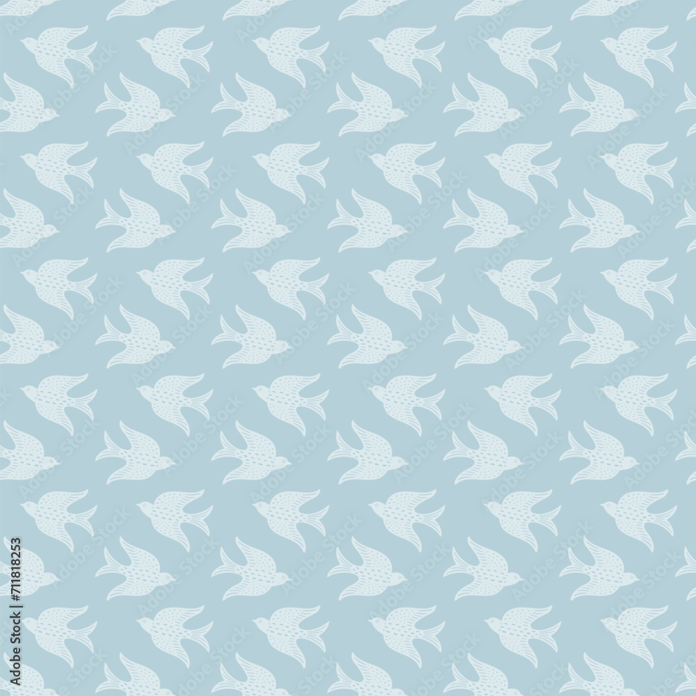 Hand drawn doodle decorative birds seamless texture, stylized folk birds silhouette seamless pattern Hand drawn doodle decorative birds seamless texture, stylized folk birds silhouette seamless pattern