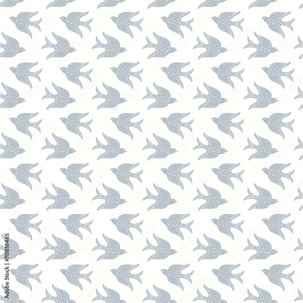 Hand drawn doodle decorative birds seamless texture, stylized folk birds silhouette seamless pattern Hand drawn doodle decorative birds seamless texture, stylized folk birds silhouette seamless pattern