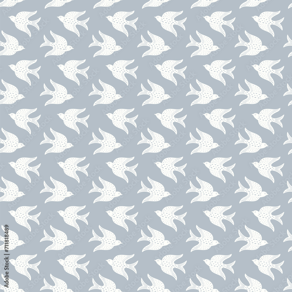 Hand drawn doodle decorative birds seamless texture, stylized folk birds silhouette seamless pattern Hand drawn doodle decorative birds seamless texture, stylized folk birds silhouette seamless pattern