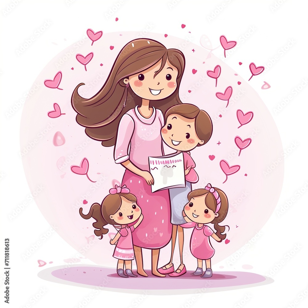 A happy mother with her three children on Mother's Day A happy mother with her three children on Mother's Day