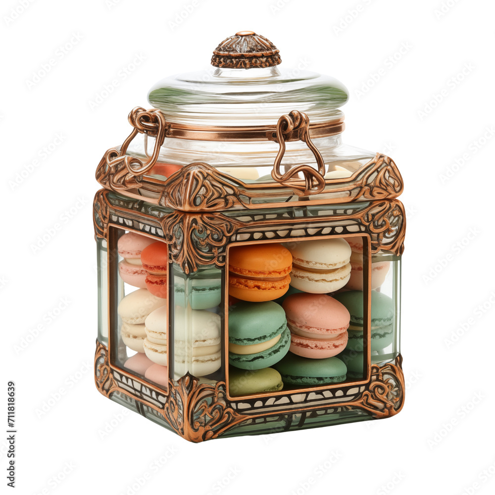antique art-deco artdeco glass jar with macarons  - obrazy, fototapety, plakaty 