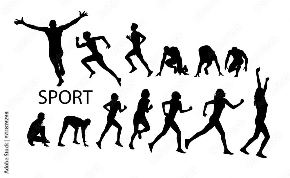 Silhouettes of running athletes. hand drawing. Not AI, Vector illustration Silhouettes of running athletes. hand drawing. Not AI, Vector illustration