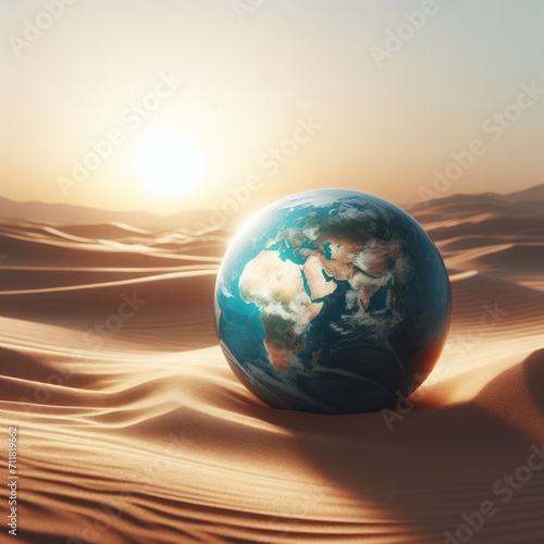 Model of planet Earth among the endless expanses of the desert.