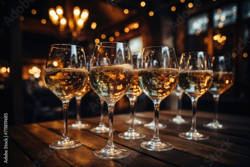 Glittering stemware lined the table  ready for a night of indulgence with glasses of fine wine and bubbly champagne  beckoning to be savored and enjoyed among friends