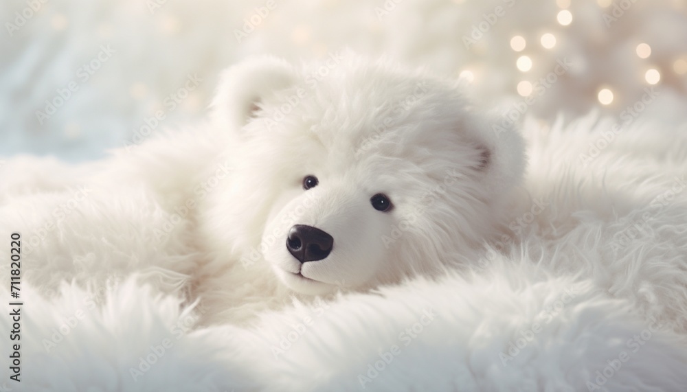 Big white teddy bear a comforting children's toy for big girls positioned against a cozy backdrop its fluffy fur and endearing presence captured in high definition