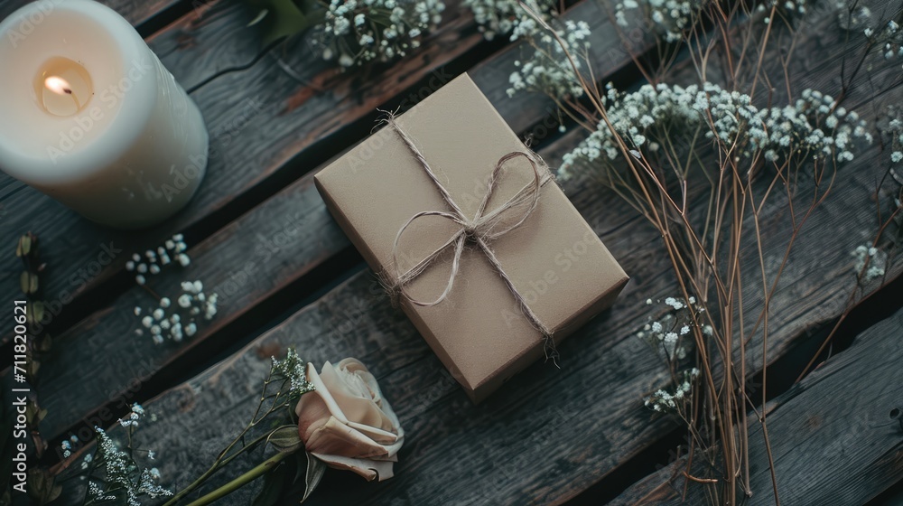 Generative AI, Valentine's Day gift box with decoration close up, muted colors, holiday photorealistic aesthetic background	
 - obrazy, fototapety, plakaty 