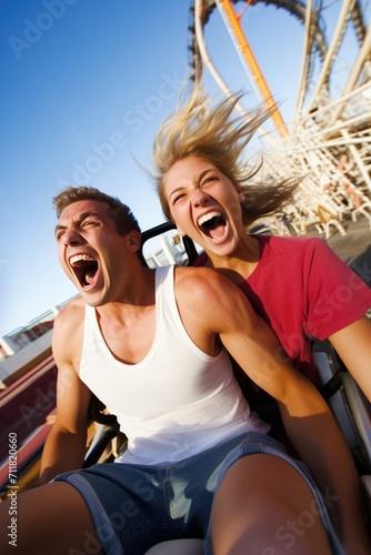 Couple having fun on a roller coaster