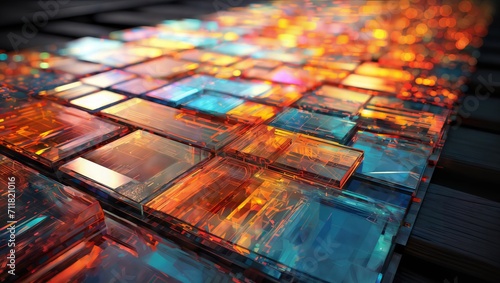 Cool Cubes: 3D render of glass cubes in blue and orange - icy elegance.