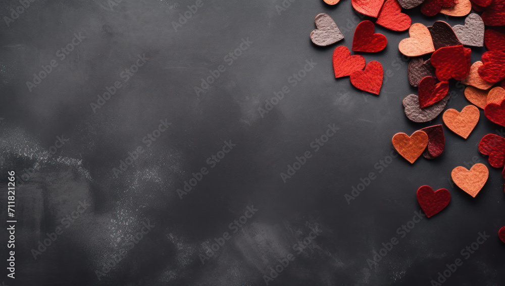 Valentine's day hearts on dark background with place for inscription Ai generative