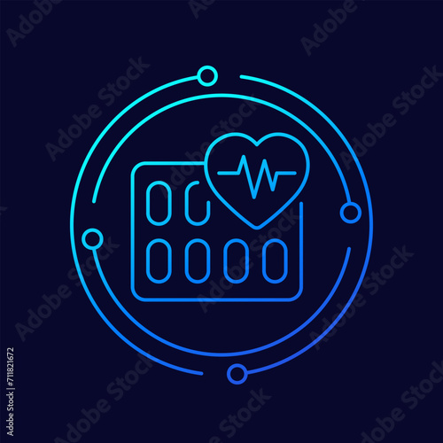 pills, heart medication line vector icon photo