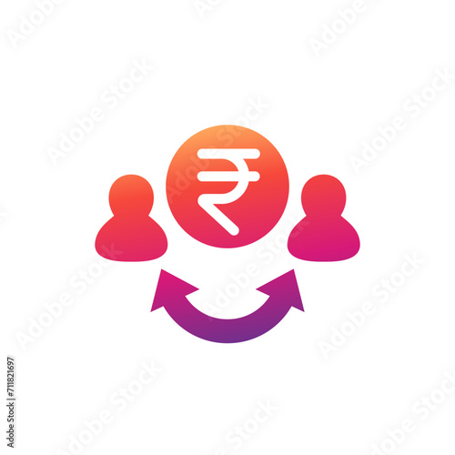 rupee and people icon on white photo