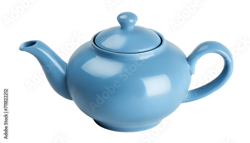 Blue ceramic teapot isolated on transparent background.