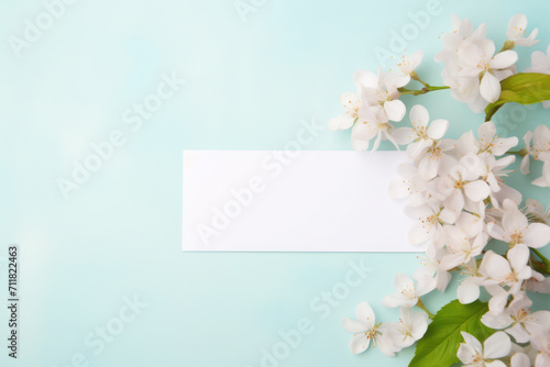 gift card on spring natural green organic floral background, postcard with space for text, copy space, blank