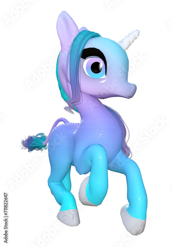 Cute baby unicorn  3D generated illustration  cartoon style  Image 21 of a series in various colors and poses. 