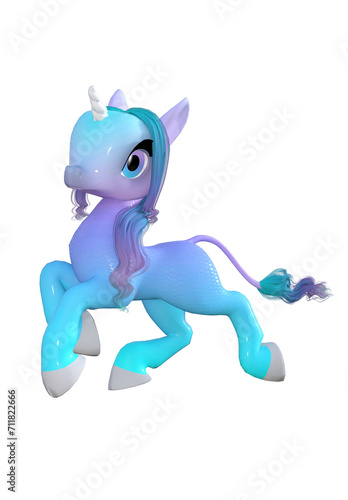 Cute baby unicorn  3D generated illustration  cartoon style  Image 20 of a series in various colors and poses. 