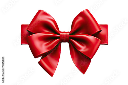 festive glossy red bow and ribbon on a transparent background for gift box packaging, top view.