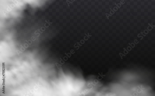 White vector cloudiness ,fog or smoke on dark checkered background.Cloudy sky or smog over the city.Vector illustration.