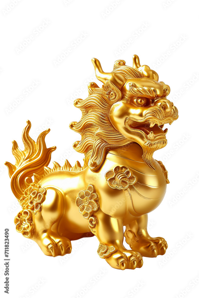 golden dragon statue isolated on transparent background