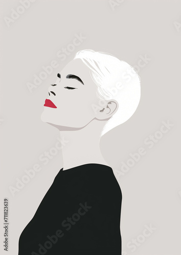 Minimal Portrait Illustration of a Woman with Red Lips