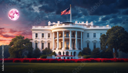 The White House in Washington with the USA flag on it photo