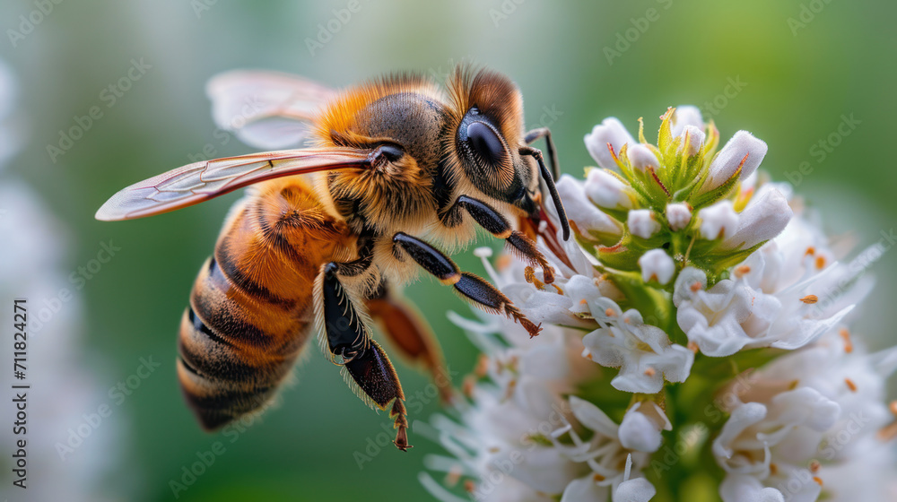 a close-up of a bee hovering over a flower Ai generative
