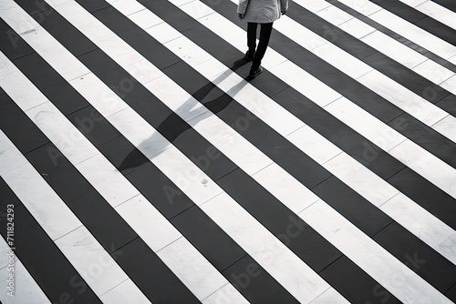 Pedestrian crossing white marks on asphalt perspect photo