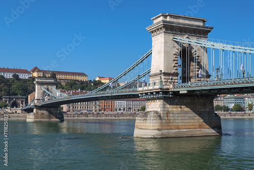 Szechenyi Chain Bridge across Danube in Budapest, Hungary