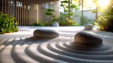 Bring the tranquility of Zen gardens indoors, with a perfectly raked sand pattern and carefully placed stones.