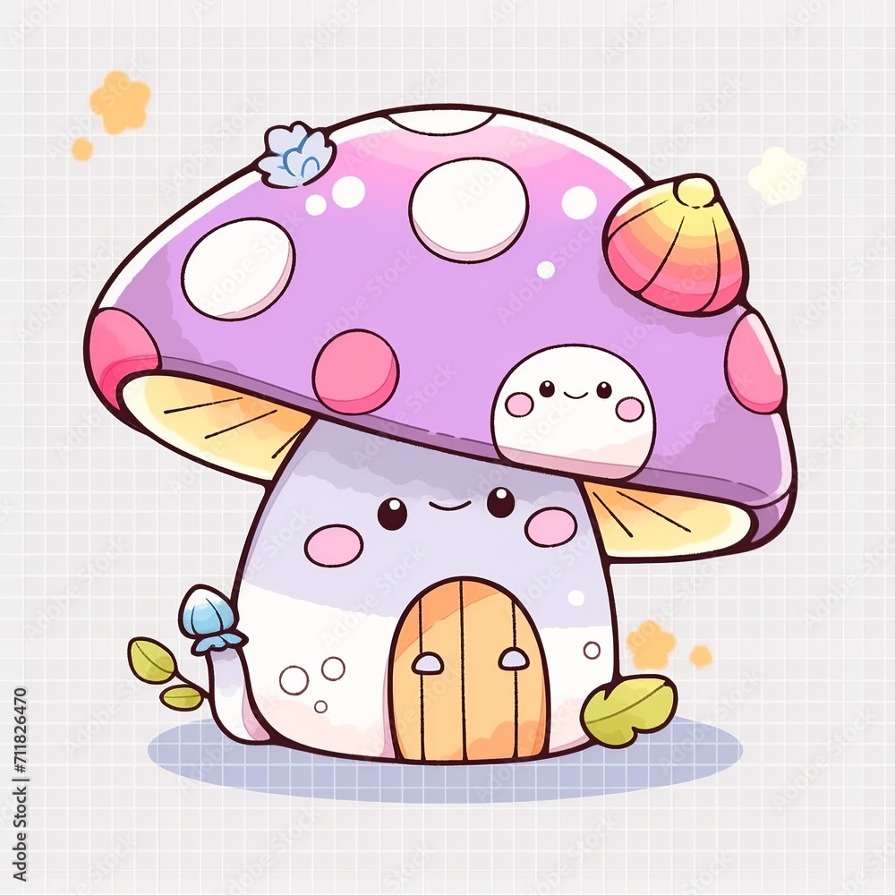 Adorable Animated Mushroom with Pastel Colors