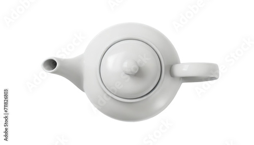 White ceramic teapot isolated on transparent background. top view photo